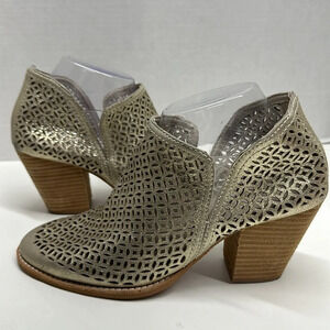 Jeffery Campbell Rosalee Boots Heeled Ankle Booties Leather Metallic Gold 9.5